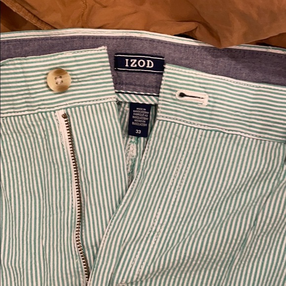 MENS IZOD LIGHT GREEN PINSTRIPE SHORTS - Picture 2 of 5
